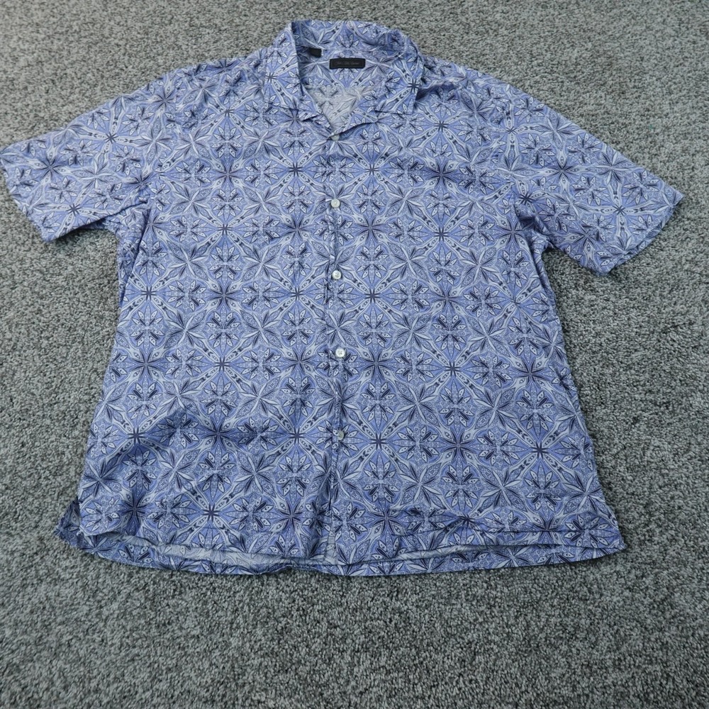 Saks Fifth Avenue Shirt Mens XL Blue Geometric Floral Psychedelic Camp Button Up